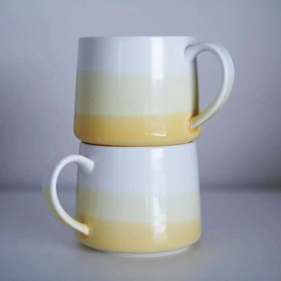 Set of 2 Starbucks Coffee Mugs Yellow & White Ombre Dipped Glaze 10 oz 2014 - Picture 1 of 5